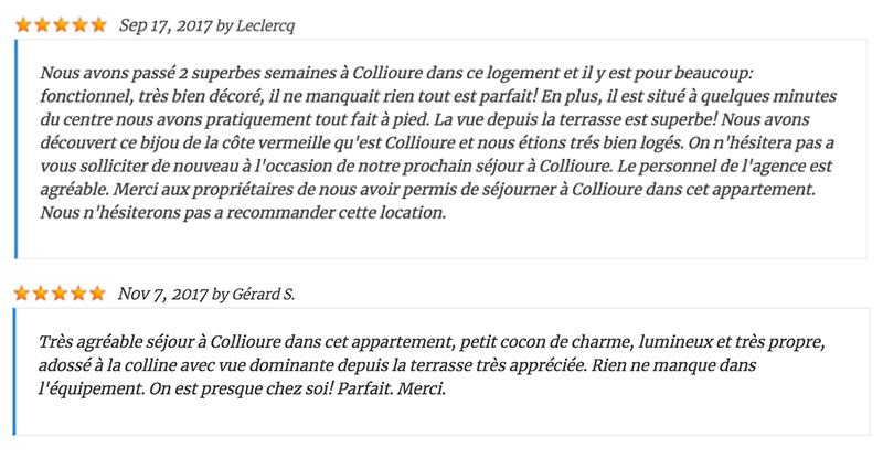 avis-client Avis des clients ayant séjournés à Collioure